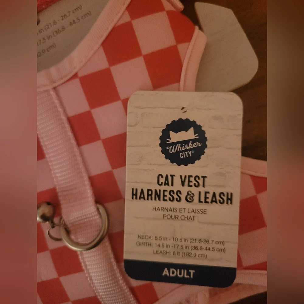 Cat Vest Harness & Leash - Pink Checkered